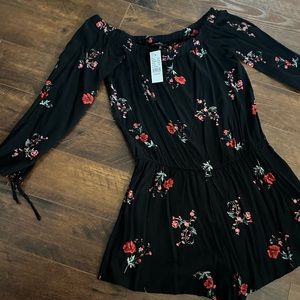NWT Black Floral Off The Shoulder Romper